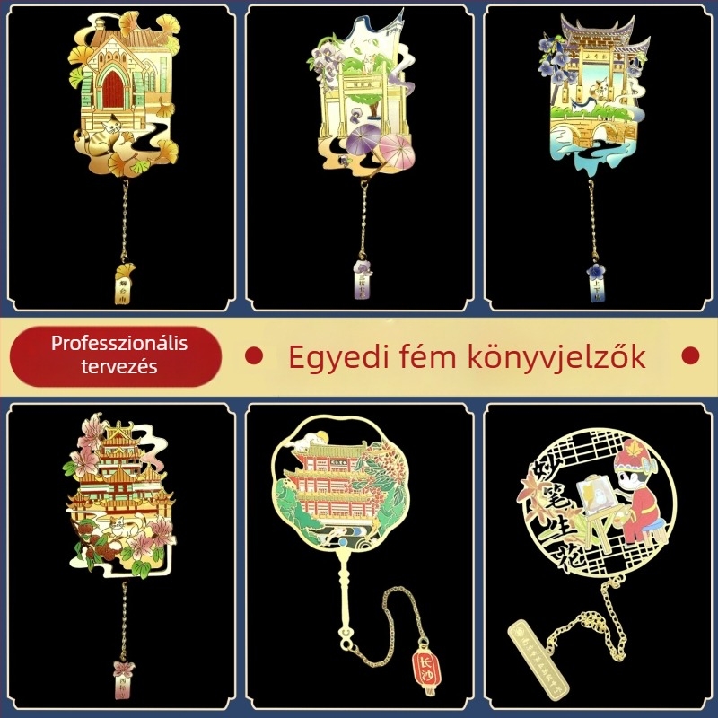 Fém könyvjelző kínai stílusú kivágott mintával, testreszabható múzeumok és nevezetességek számára; ballagási ajándék