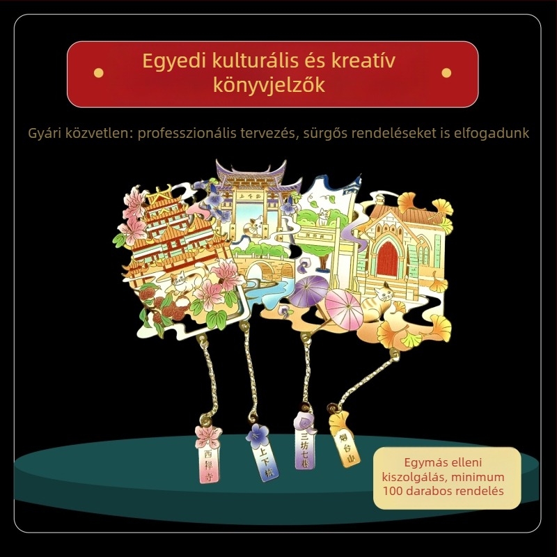 Fém könyvjelző kínai stílusú kivágott mintával, testreszabható múzeumok és nevezetességek számára; ballagási ajándék