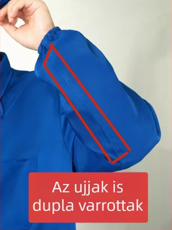 Hosszú, vastagított védőmunkaruha, kék porálló kabát logóval