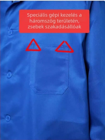 Hosszú, vastagított védőmunkaruha, kék porálló kabát logóval