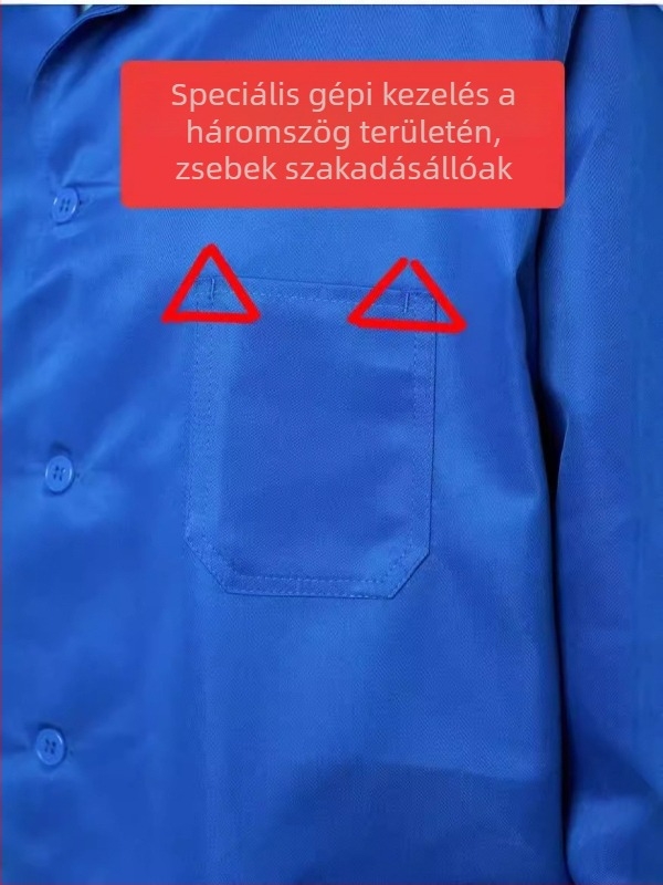 Hosszú, vastagított védőmunkaruha, kék porálló kabát logóval