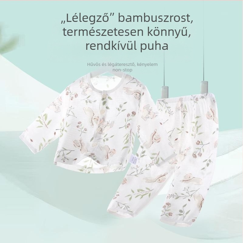 Bambuszrostból készült gyerek pizsama szett, hosszú ujjú, otthoni viselet, nyárra, vékony anyag, kamuflázs minta