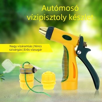 Sárga autómosó pisztoly készlet otthoni használatra, több permetezőfejjel