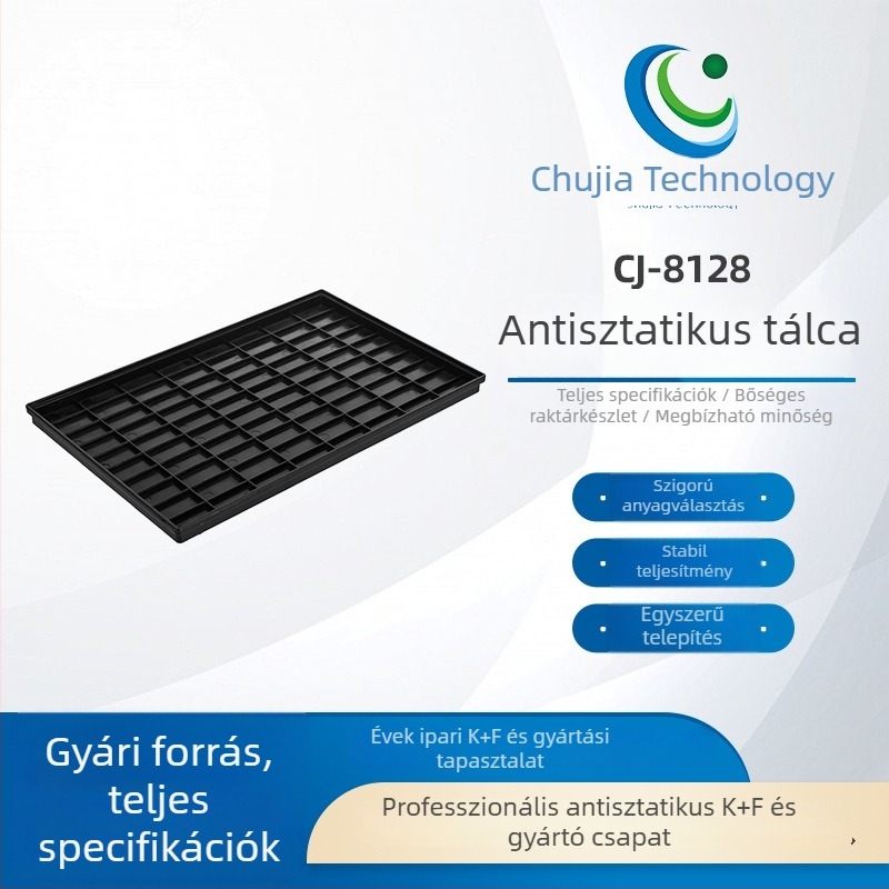 CJ-8128 Anti-sztatikus rekeszes tálca elektronikai alkatrészekhez, fekete