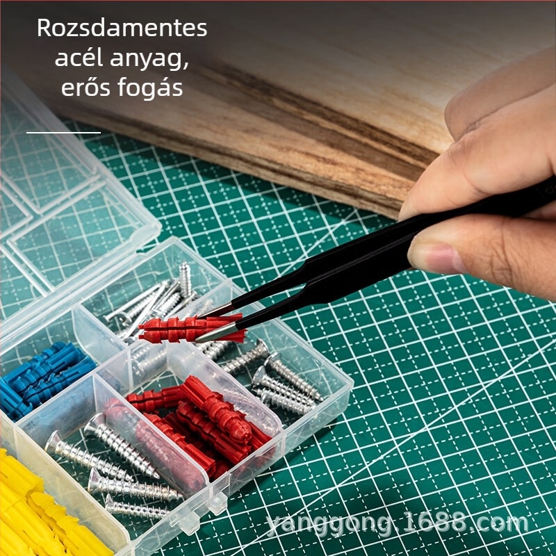 Deli Tools rozsdamentes acélból készült görbített hegyű, vékony hegyű anti-mágneses csipeszek készlet javító eszközökhöz