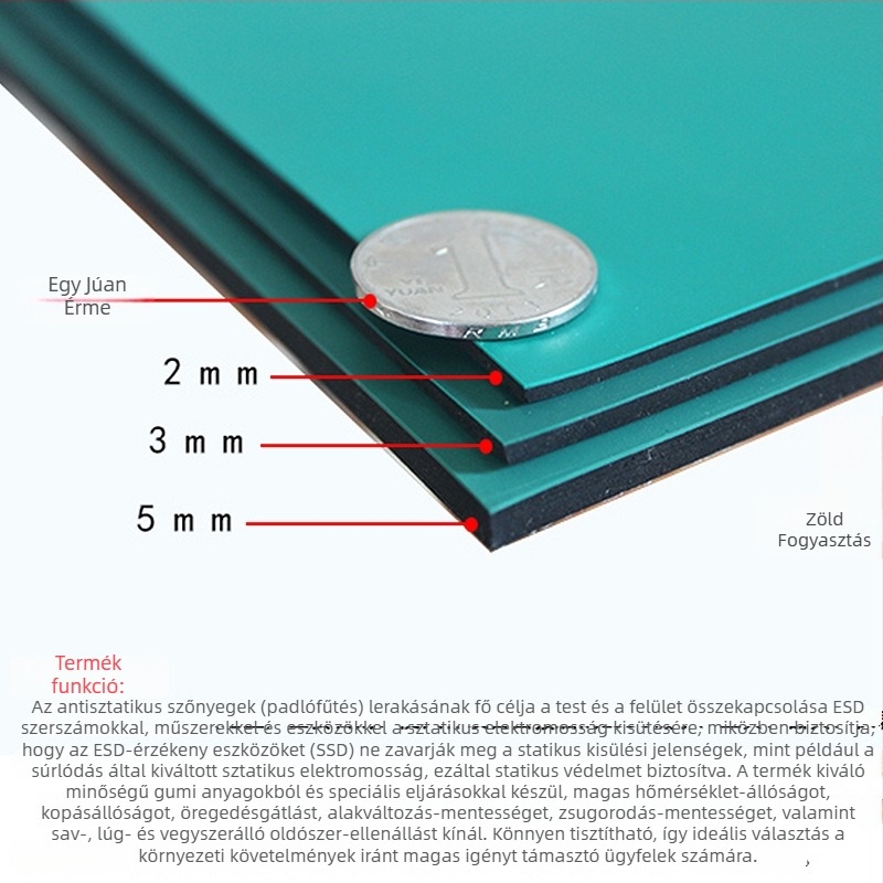 Jin Hao Ming PVC anti-sztatikus asztali matrac, 2 mm vastagság, hőálló, laboratóriumi munkafelület, szürke