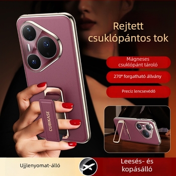 Huawei Pura80 Ultra tok csuklópánttal és forgó állvánnyal — Napa bőr textúra elektroplatinált felülettel
