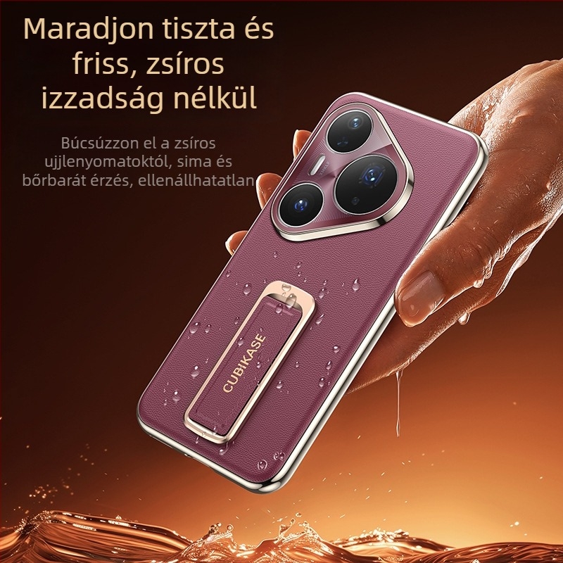 Huawei Pura80 Ultra tok csuklópánttal és forgó állvánnyal — Napa bőr textúra elektroplatinált felülettel