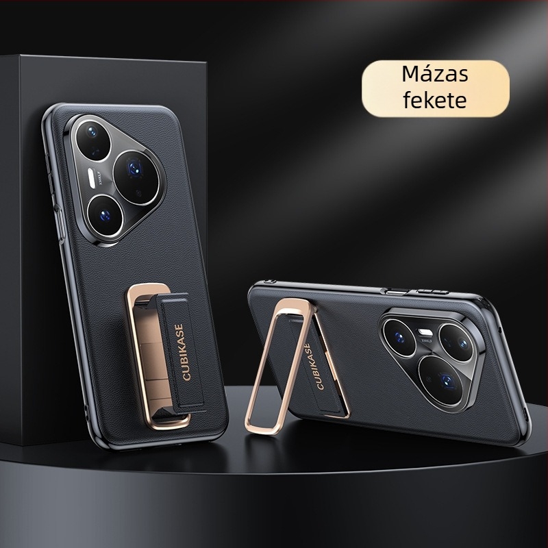 Huawei Pura80 Ultra tok csuklópánttal és forgó állvánnyal — Napa bőr textúra elektroplatinált felülettel