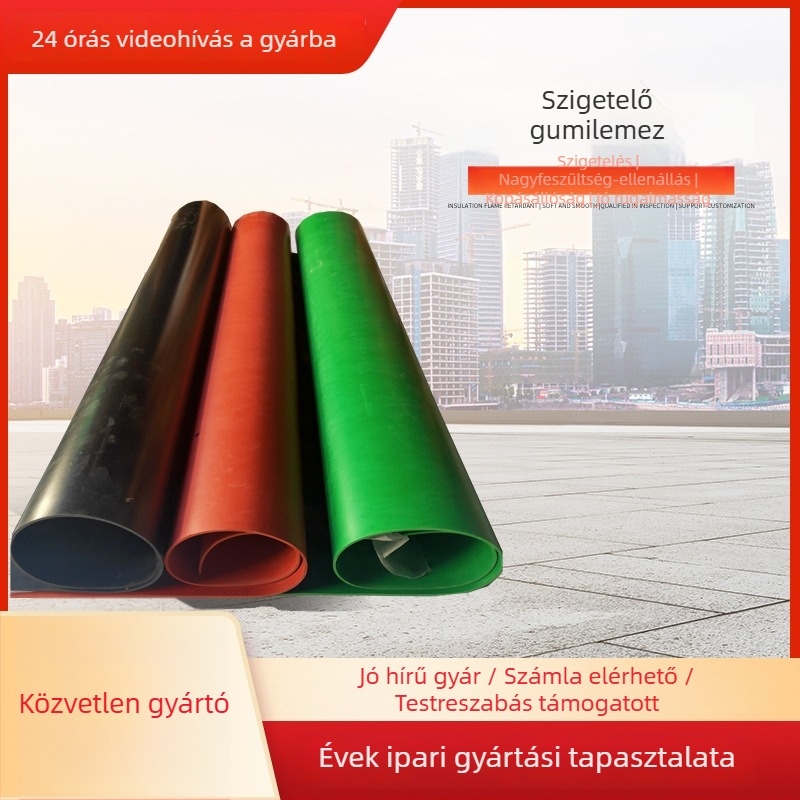 Magasfeszültségű szigetelő gumilemez, kopásálló, antistatikus, csúszásmentes, tűzálló, 10 kV, piros/fekete/zöld