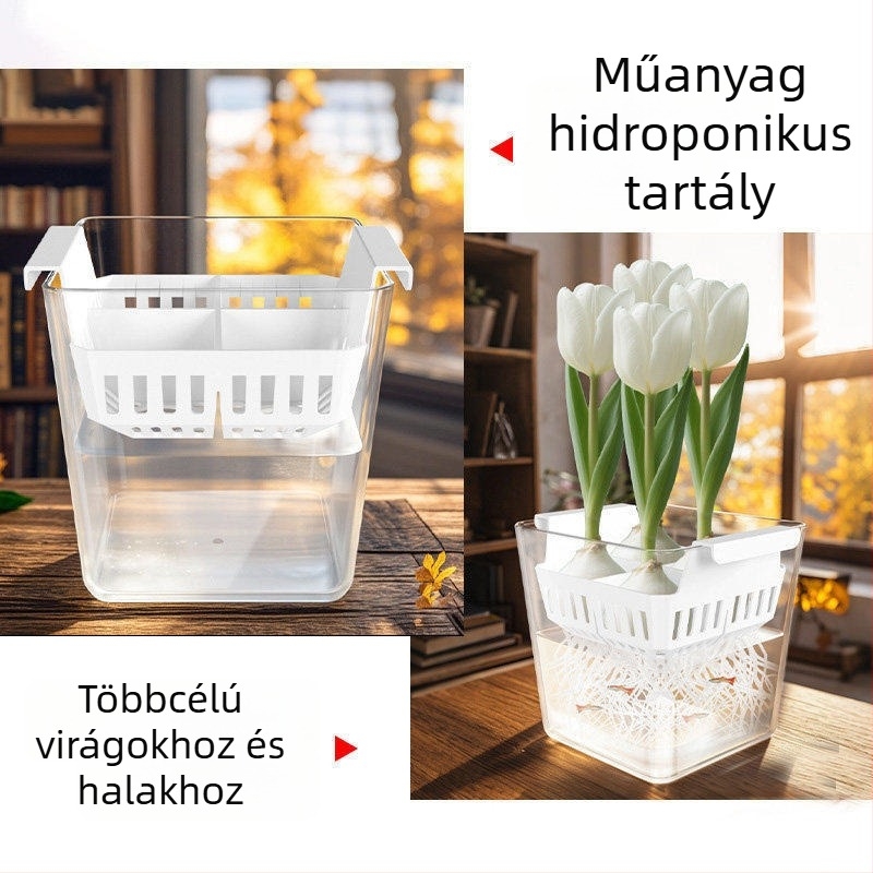 Tulipánok és liliomok számára különálló hidroponikus virágtartó, átlátszó és látható, kék ültetőedénnyel, lélegző, otthoni használatra