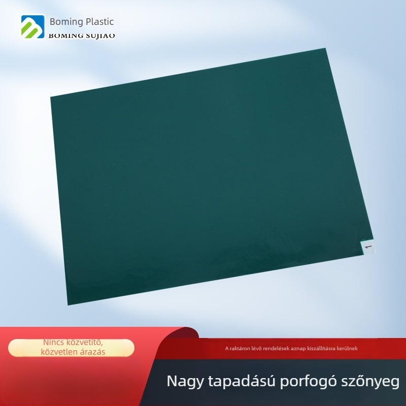 Egyszer használatos zöld ragadós porvédő, 18×24 cm; átlátszó PE, téphető, 45×60 cm