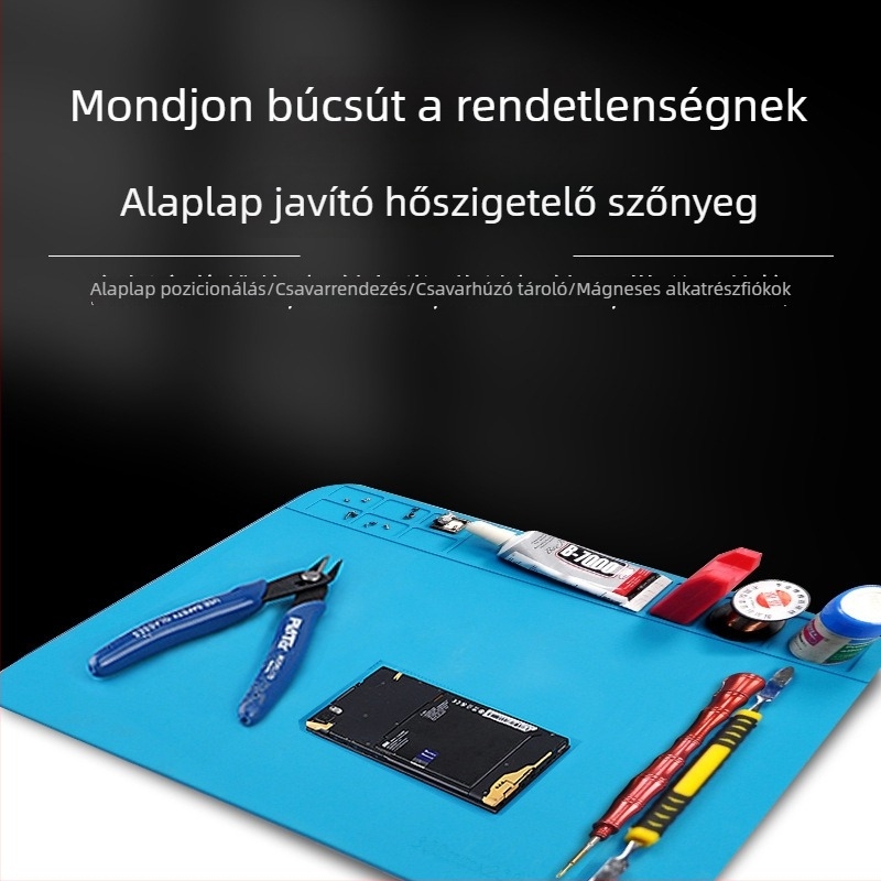 Silikon javítópad mobiltelefonok és számítógépekhez, hőálló szigetelő párna 200×300 mm, elektrosztatikus, mágneses csavarokkal