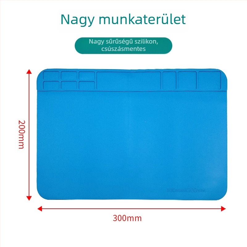 Silikon javítópad mobiltelefonok és számítógépekhez, hőálló szigetelő párna 200×300 mm, elektrosztatikus, mágneses csavarokkal