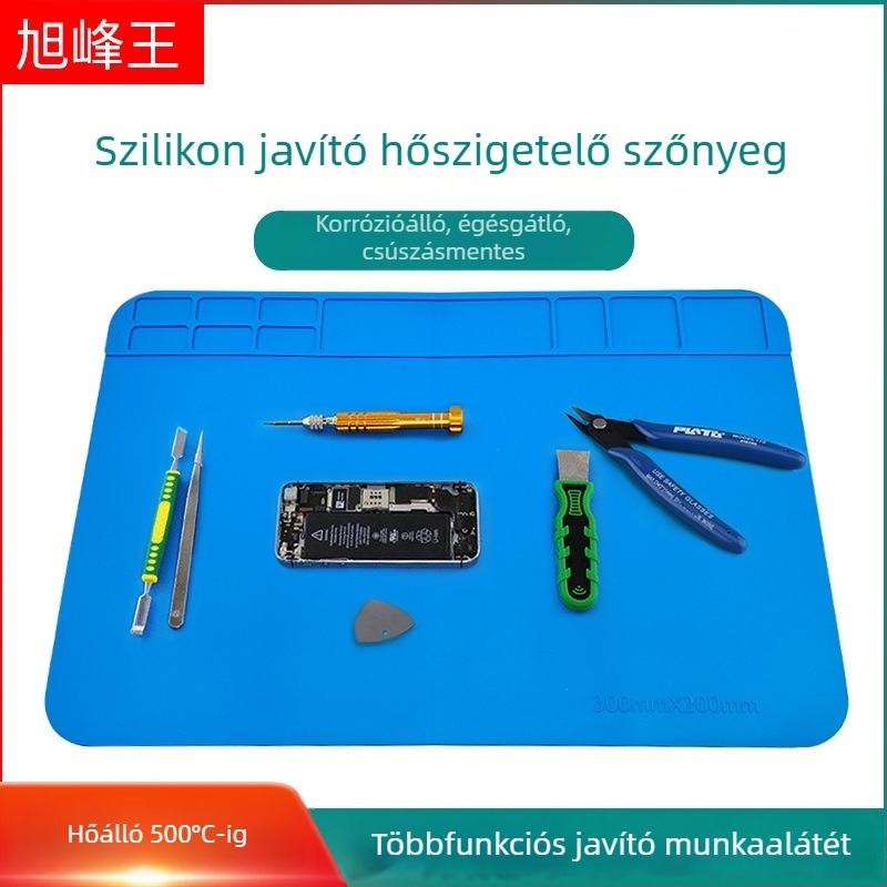 Silikon javítópad mobiltelefonok és számítógépekhez, hőálló szigetelő párna 200×300 mm, elektrosztatikus, mágneses csavarokkal