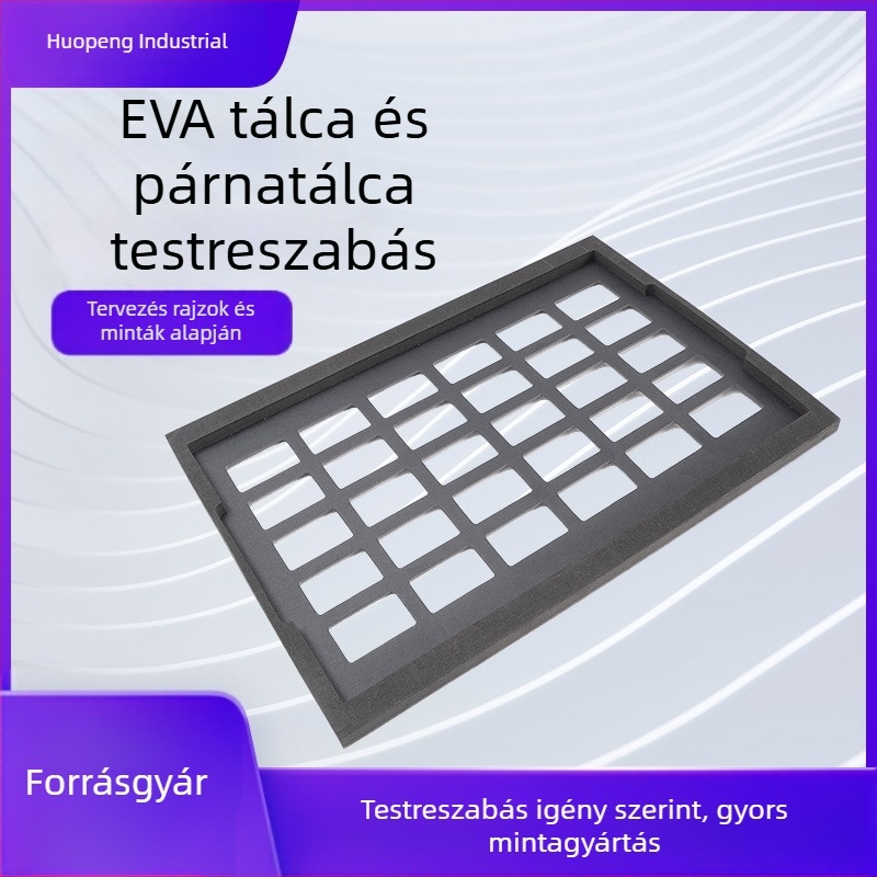 Egyedi gyártmányú antistatikus EVA tálca szabálytalan formájú gravírozott ütéscsillapító betéttel és habcsomagoló párnával