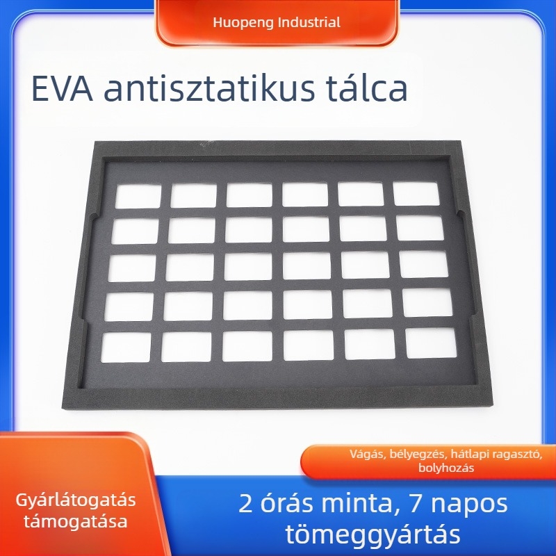 Egyedi gyártmányú antistatikus EVA tálca szabálytalan formájú gravírozott ütéscsillapító betéttel és habcsomagoló párnával
