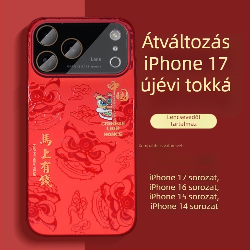 Piros kemény tok iPhone 17 Pro és iPhone 17 Pro Max számára, kínai stílusú festett felület, ütésálló és ujjlenyomat-mentes védelem.