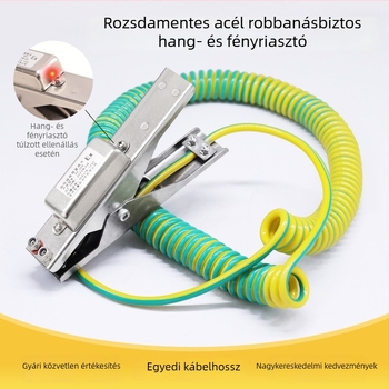 Rozsdamentes acélból készült robbanásbiztos elektrosztatikus földelő csipesz hang- és fényriasztással