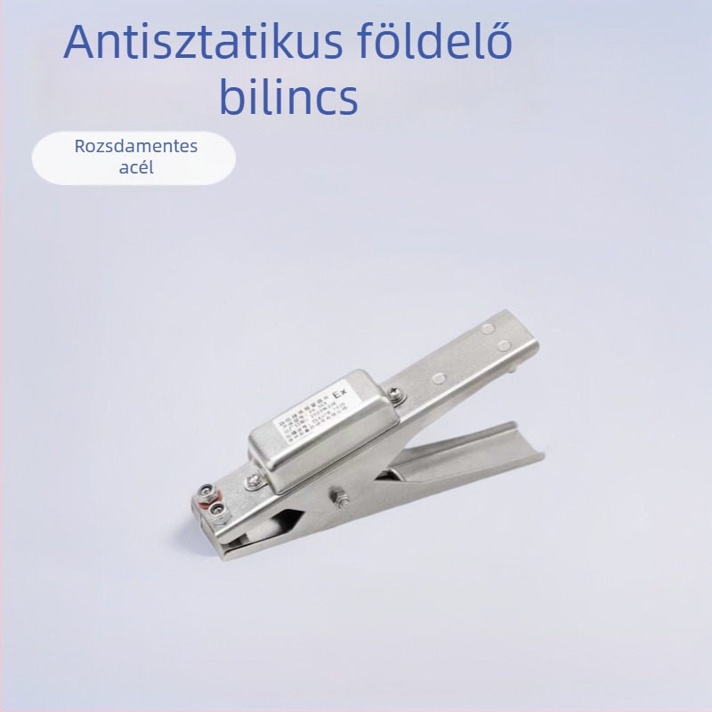 Rozsdamentes acélból készült robbanásbiztos elektrosztatikus földelő csipesz hang- és fényriasztással