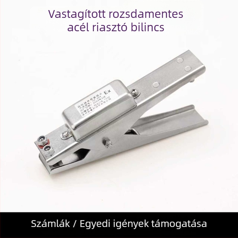 Rozsdamentes acélból készült robbanásbiztos elektrosztatikus földelő csipesz hang- és fényriasztással