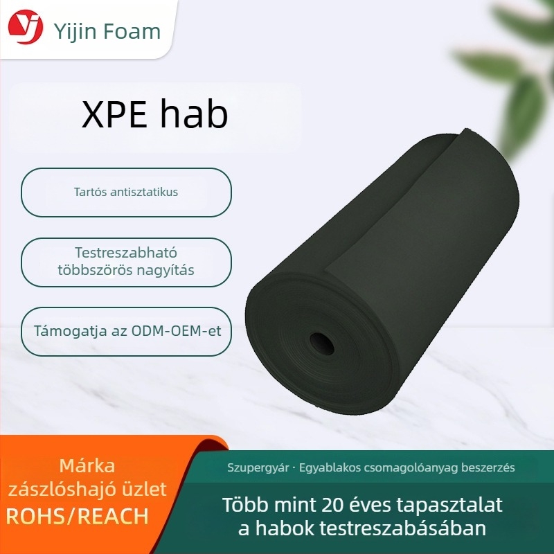 Fekete XPE habanyag tekercs formázáshoz egyedi alakzatokhoz, antisztatikus szigetelőhab lemez, kémiailag keresztezett PE hab