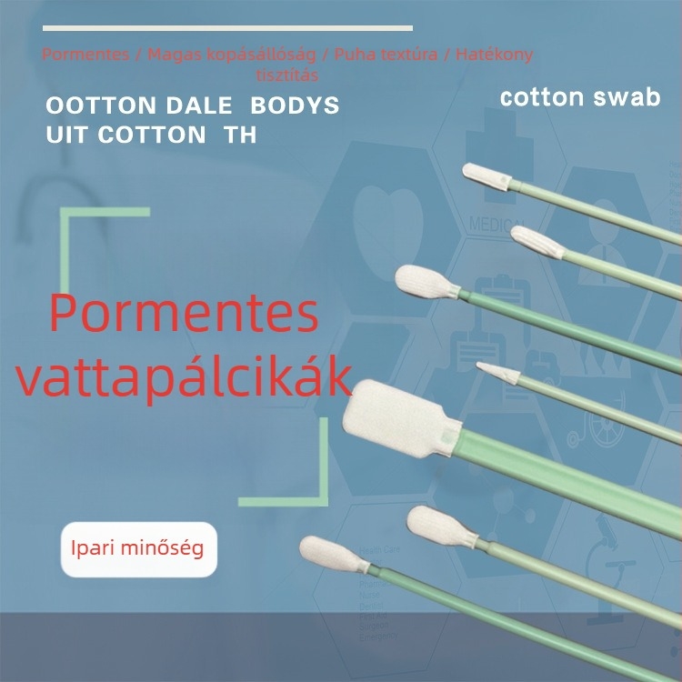 Pormentes pamutszálas törlőpálca szivacsfejjel – tisztítóeszköz precíziós eszközökhöz, nyomtatókhoz és chipekhez
