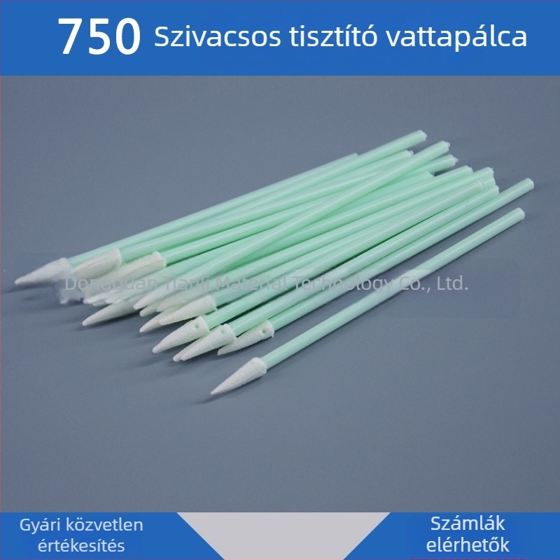 750 Porszagmentes pamutpálca, 77 mm zöld nyelet, hegyes vég, szivacsos tisztító pálca, antistatikus