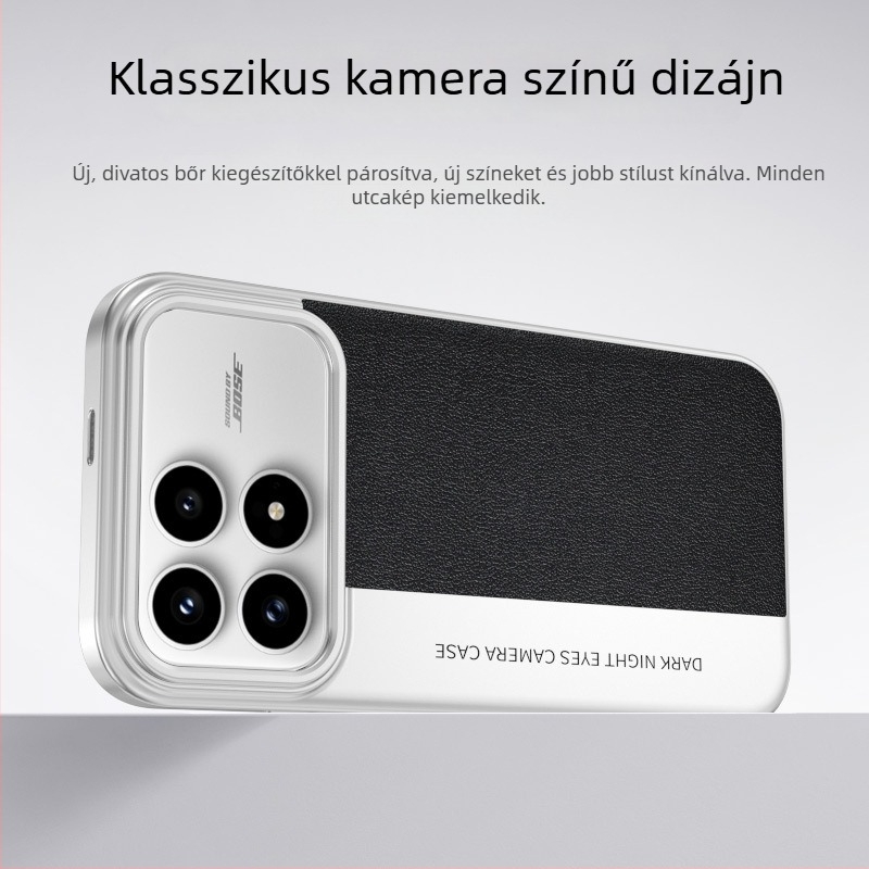 Redmi K90 Pro Max védőtok kamera-stílusban, bőrhatású textúrával, limitált szín, ütésálló