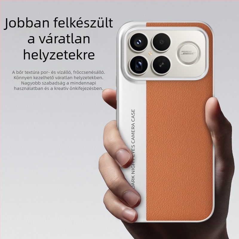 Redmi K90 Pro Max védőtok kamera-stílusban, bőrhatású textúrával, limitált szín, ütésálló