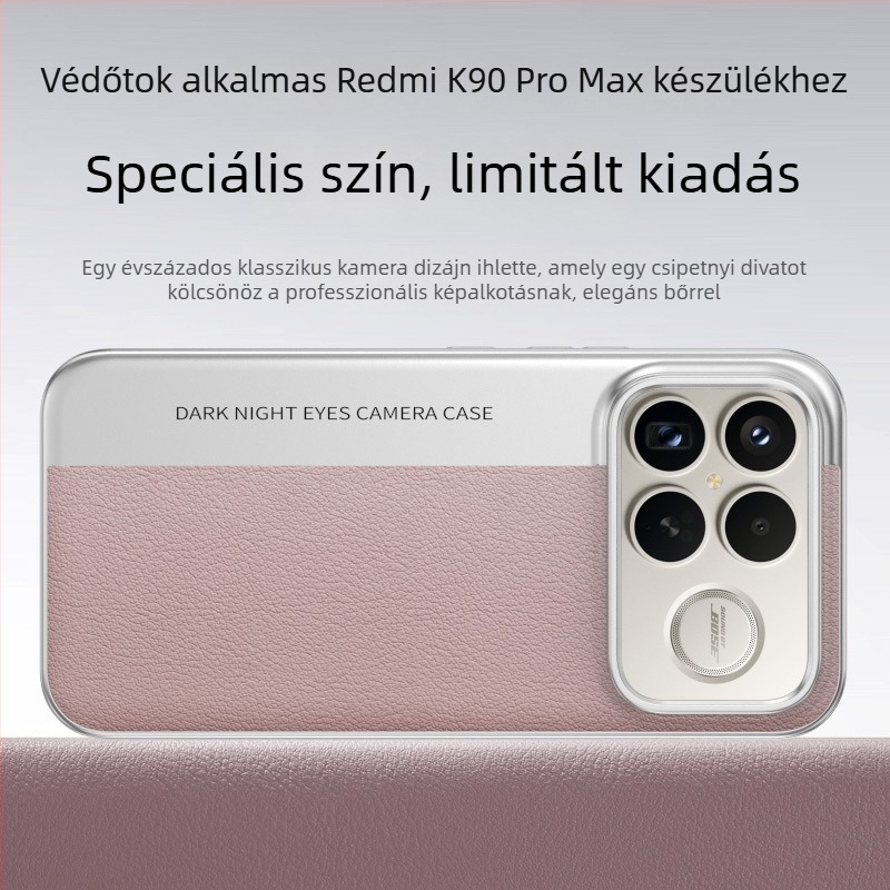 Redmi K90 Pro Max védőtok kamera-stílusban, bőrhatású textúrával, limitált szín, ütésálló