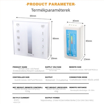 86 típusú érintős LED-dimmer vezérlő egyszínű LED-szalaghoz
