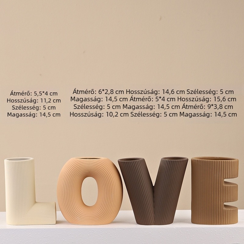 LOVE betűs kerámiaváz esküvői szobai dekorációhoz, Morandi matt felület