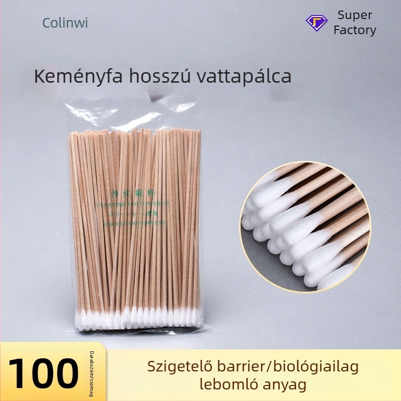 Fából készült pálca pamutcsúccsal, egyszer használatos, kompatibilis alkohollal törlőkkel elektronikai alkatrészek tisztításához