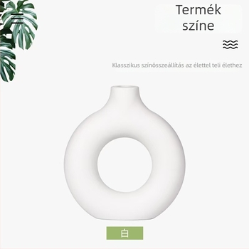 Fánk alakú műanyag váza, kerámiára utaló felülettel, nappali dekoráció, két félből összerakva