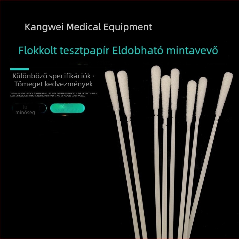 Egyszer használatos flockált torok- és orrnyálkahártya mintavételi pálcika, egyfejű