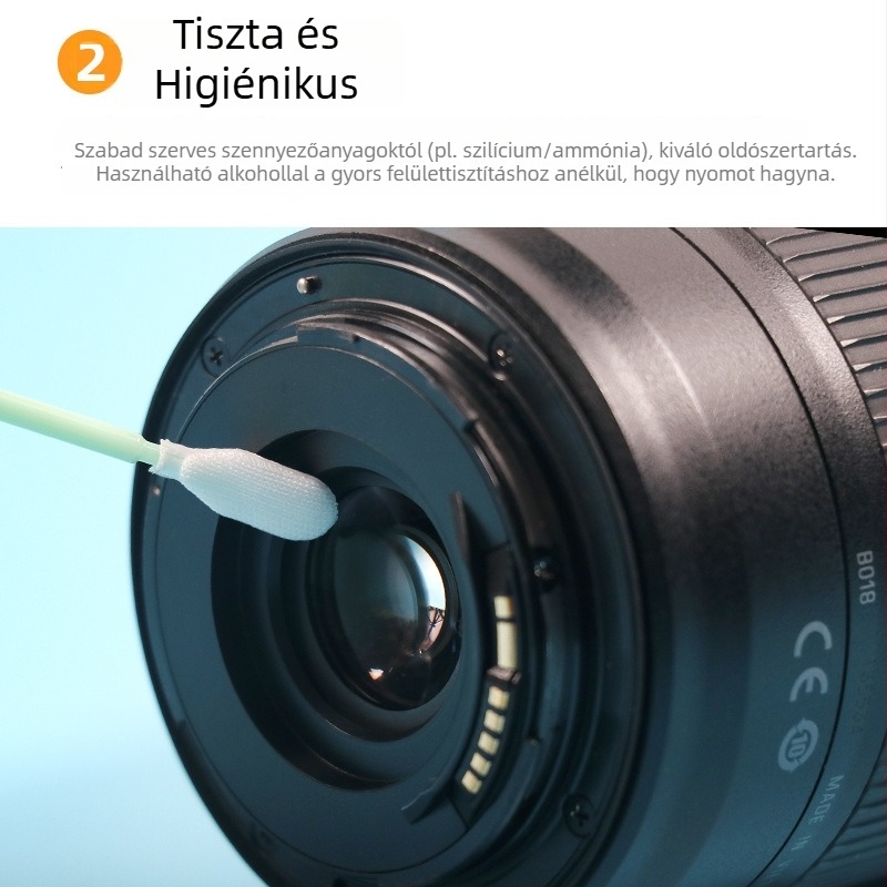 Pormentes tisztító pálca lézerlencsékhez, fejben szivacs és tiszta kendővel