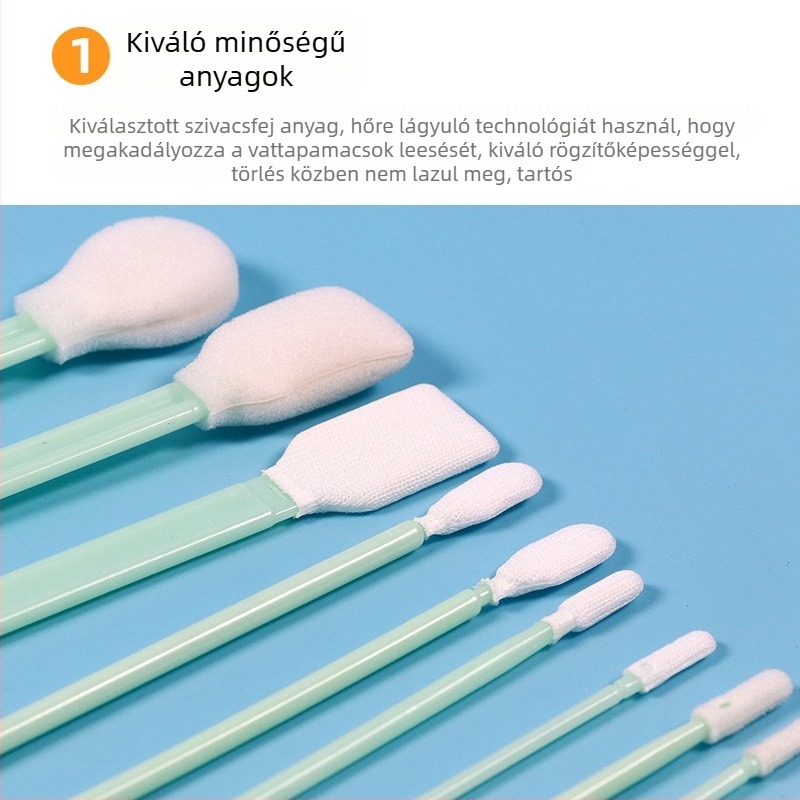 Pormentes tisztító pálca lézerlencsékhez, fejben szivacs és tiszta kendővel