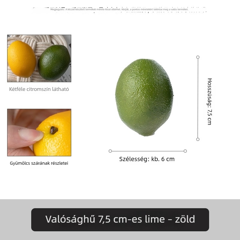 Súlyozott gyümölcsmásolat, kemény habból – zöld-sárga citrom, kellék fotózáshoz, kirakat és hotel dekoráció