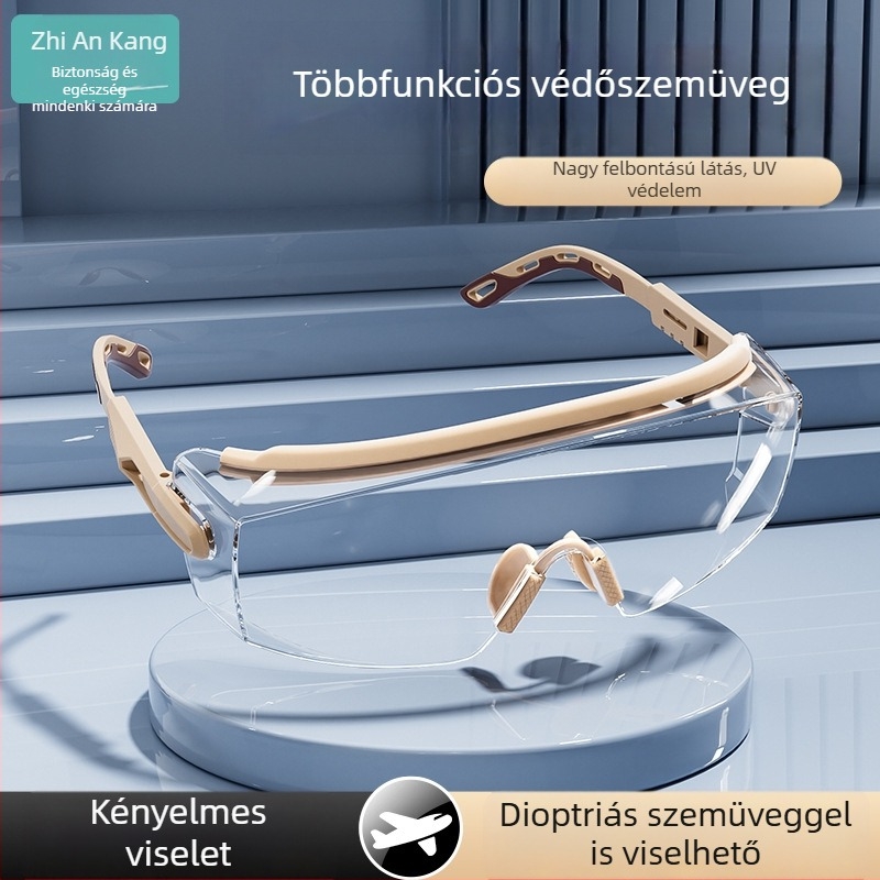 Ipari védőszemüveg átlátszó arcvédővel, fröcskölés elleni védelem és járványvédelmi funkcióval, páramentes laboratóriumi szemüveg