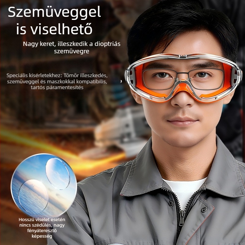 Motorkerékpáros védőszemüveg puha kerettel, por- és ütésálló, páramentes, átlátszó, szélvédett, nagy felbontású