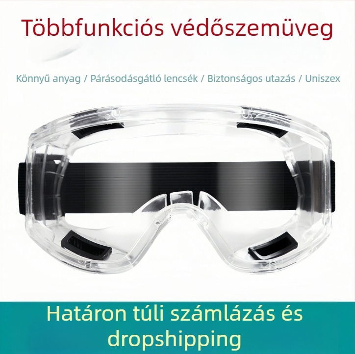 Kerékpáros védő szemüveg, szélvédett, porálló és fröccsenés elleni, páramentes, átlátszó