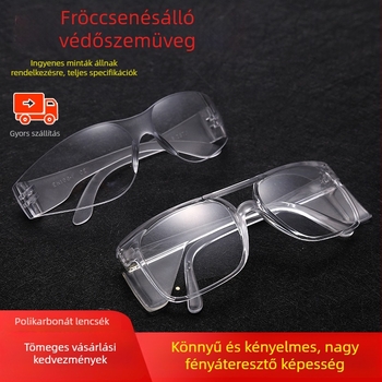 PC védőszemüveg, anti-fröccsenés, páramentes, ütésálló, szélálló, átlátszó lencsék
