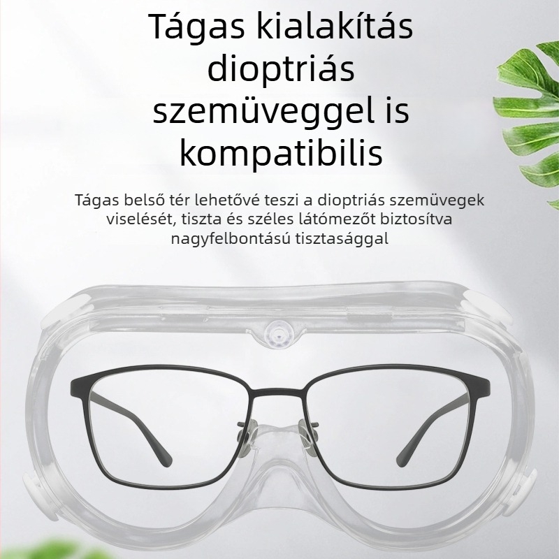 Polikarbonát védőszemüveg, anti-fog, állítható fejpánt, nagy látómező, fröccsenés-, por- és homokvédelem