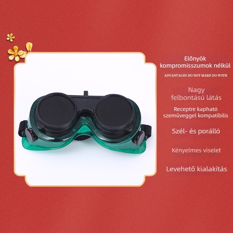 Hegesztővédő szemüveg kettős oldalú tükrös lencsékkel, anti-reflexiós és ütésálló