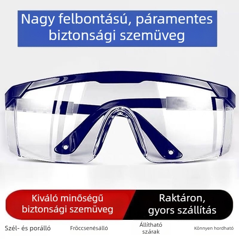 Kék műanyag hegesztővédő szemüveg por- és fröccsenésálló, ütésálló, páramentes, ív- és karcálló, fényvisszaverődésmentes