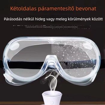 Polikarbonát védőszemüveg antifog funkcióval, kémiai ellenállással, védelem a széltől, portól és fröccsenéstől, ütésálló és fröccsenés-ellenálló, integrált védőszemüveg, polikarbonát lencsékkel