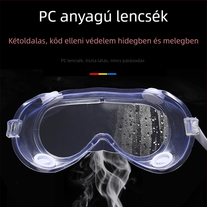 Kerékpáros védőszemüveg anti-foggal, szélálló, légáteresztő, ütésálló, fröccsenés elleni védelem, átlátszó polikarbonát keret, lágy élek
