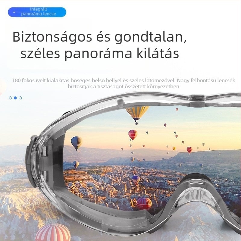 Két színű védőszemüveg polikarbonát lencsékkel, anti-splash, szél- és homokálló