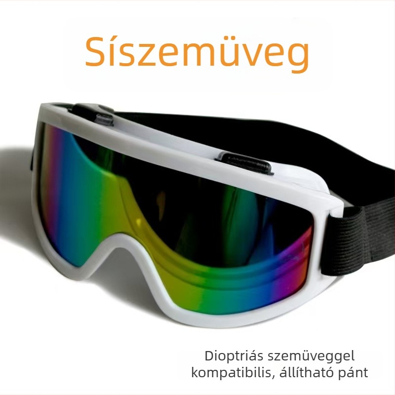 Kültéri sí- és kerékpáros szemüveg, szél- és porálló, ütésálló, beépített lencsékkel, hóvakság elleni védelemmel
